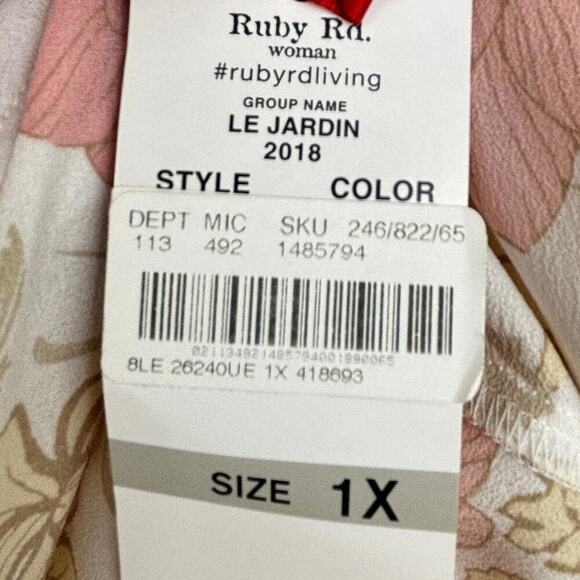 NWT Ruby Rd. Blouse Floral Print Le Jardin Size 1X Flowy Lightweight - Picture 5 of 6